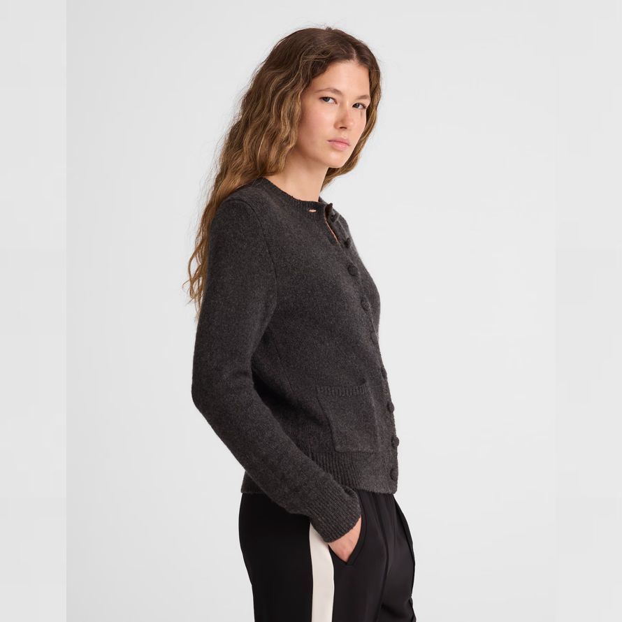 dark grey womens madewell patch-pocket cotton-blend cardigan