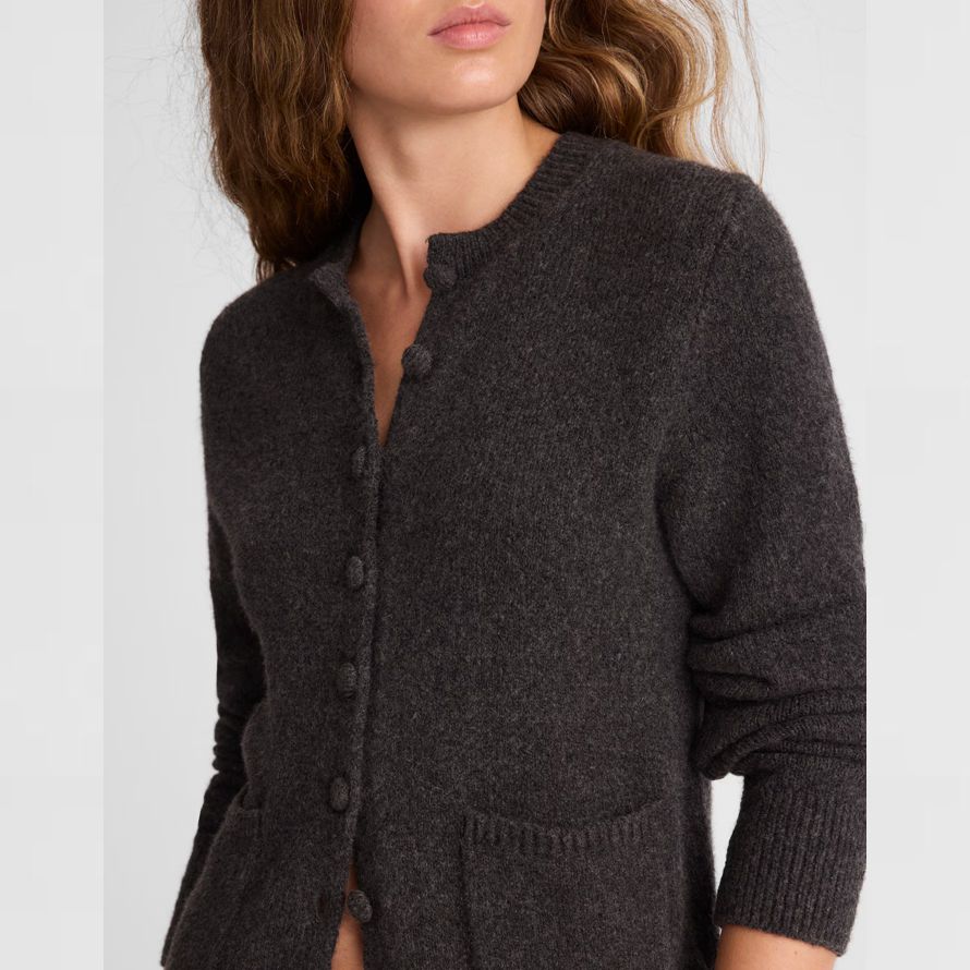 dark grey womens madewell patch-pocket cotton-blend cardigan