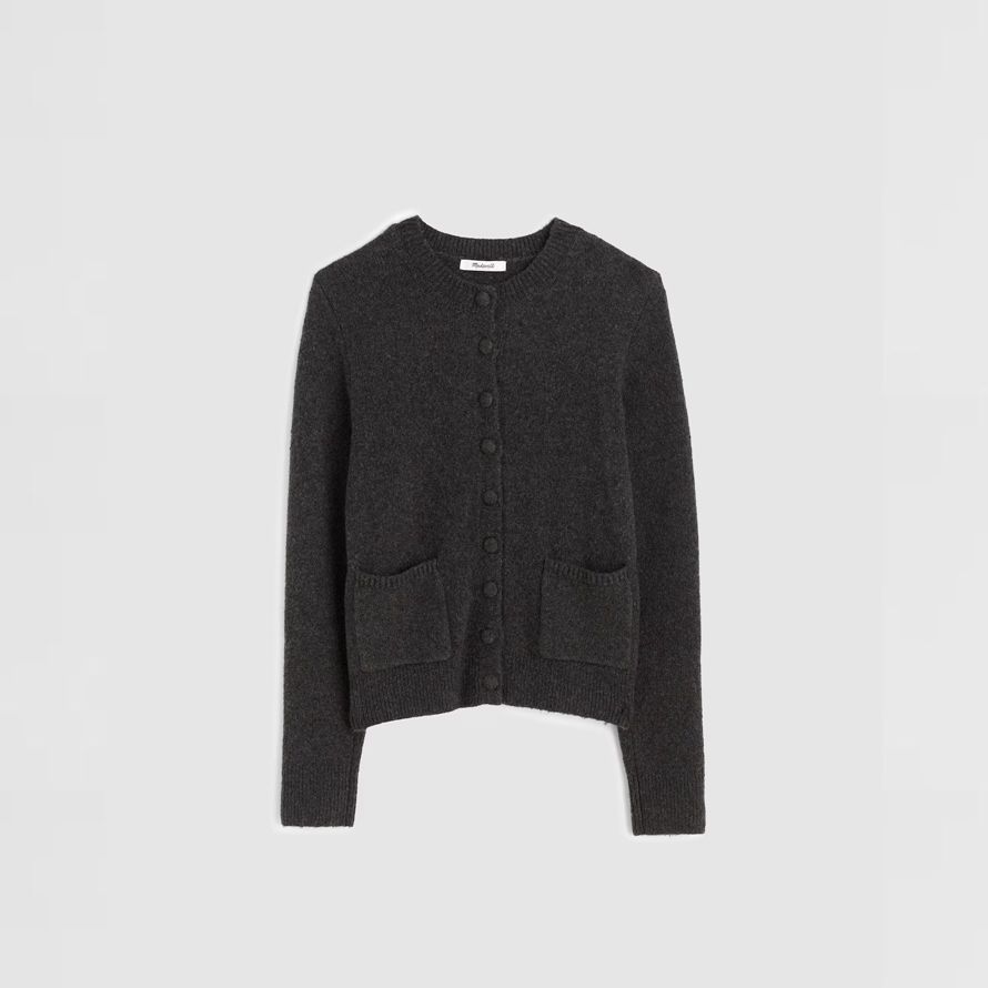 dark grey womens madewell patch-pocket cotton-blend cardigan