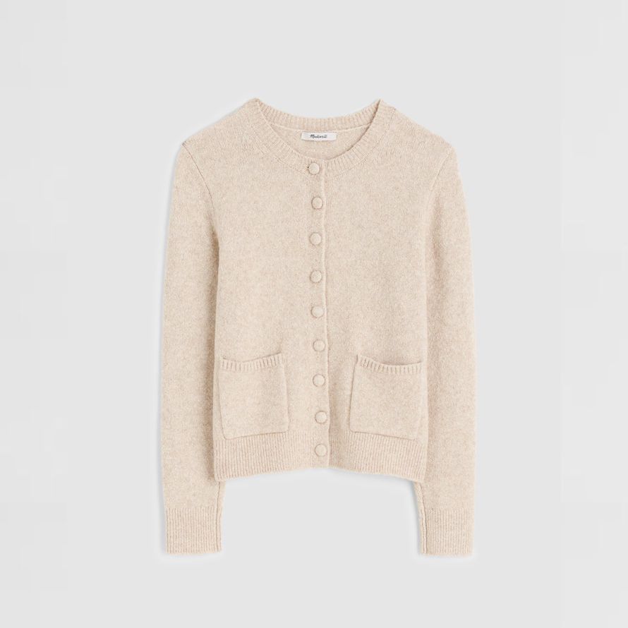 beige madewell patch-pocket cotton-blend womens cardigan