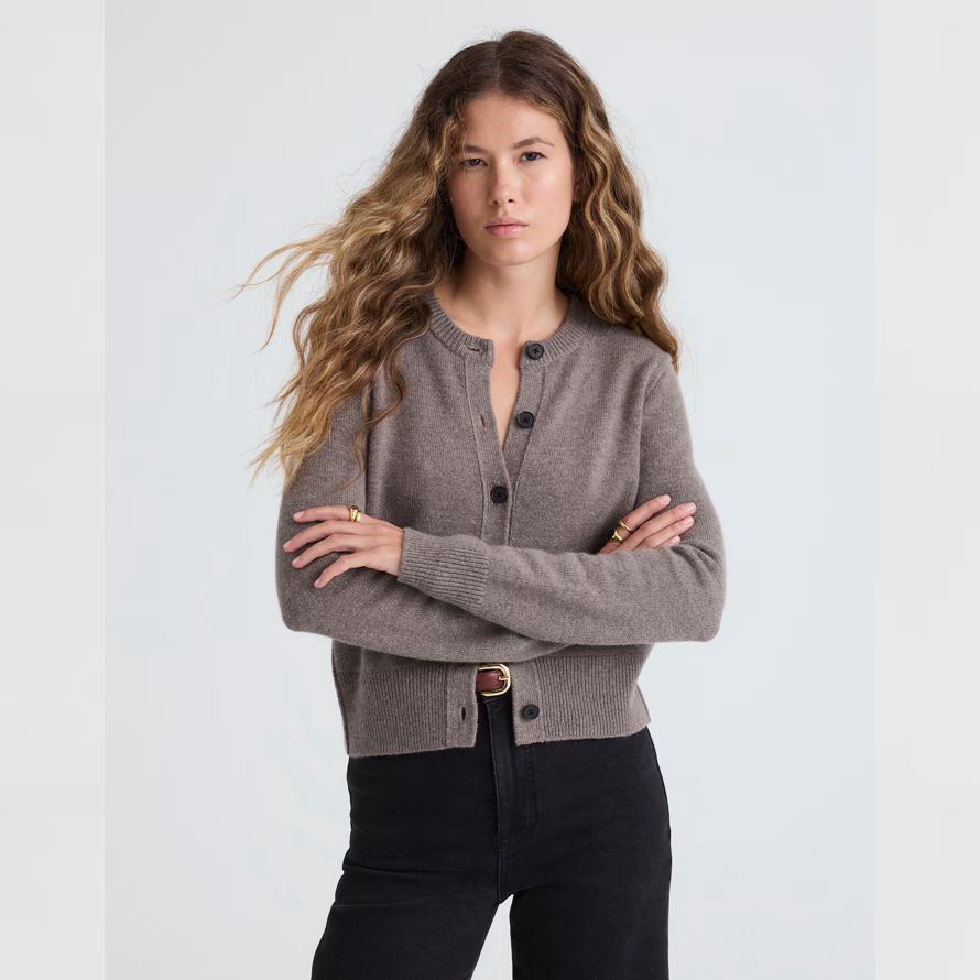 grey madewell cashmere button-front womens cardigan
