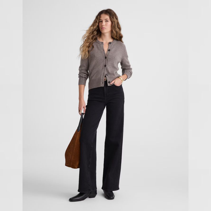 grey madewell cashmere button-front womens cardigan