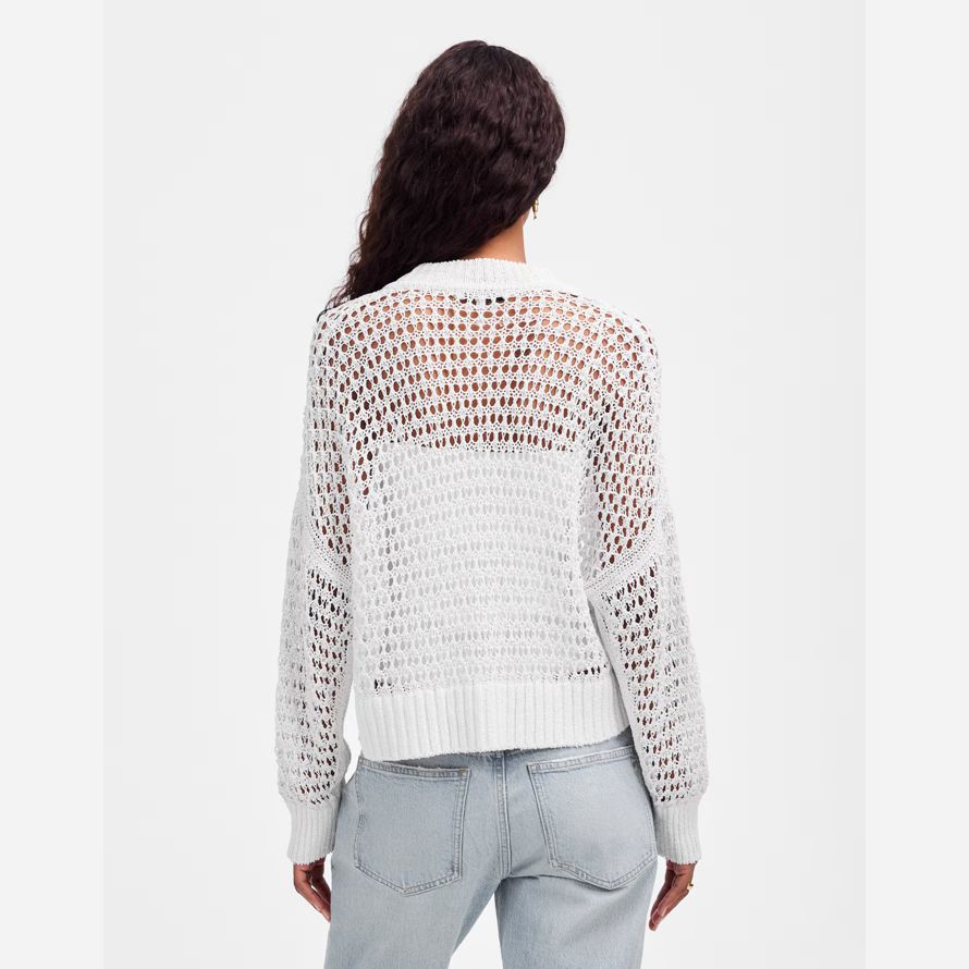 white womens madewell open-stitch v-neck cardigan