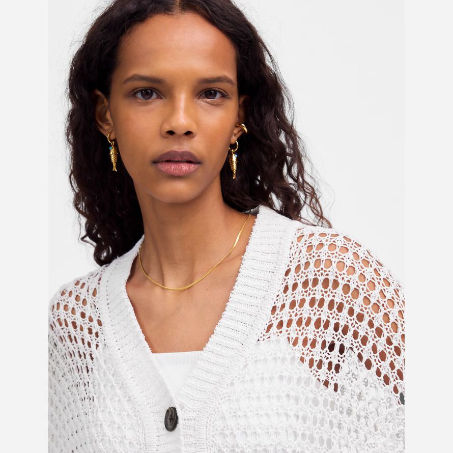 white womens madewell open-stitch v-neck cardigan