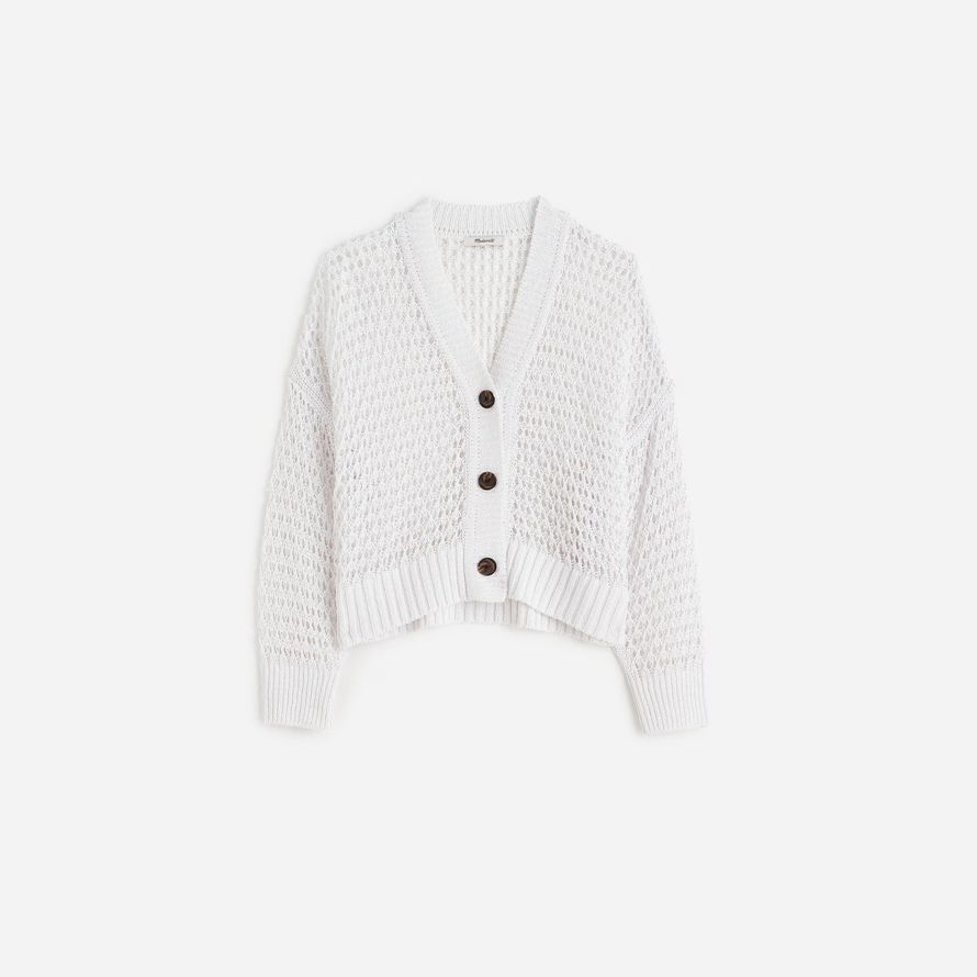 white womens madewell open-stitch v-neck cardigan
