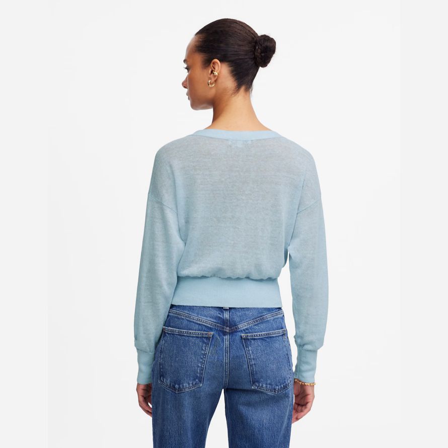 madewell linen-blend v-neck womens cardigan light blue
