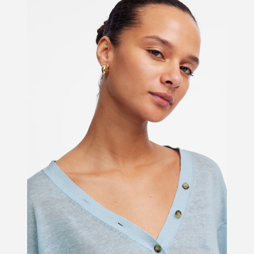 madewell linen-blend v-neck womens cardigan light blue