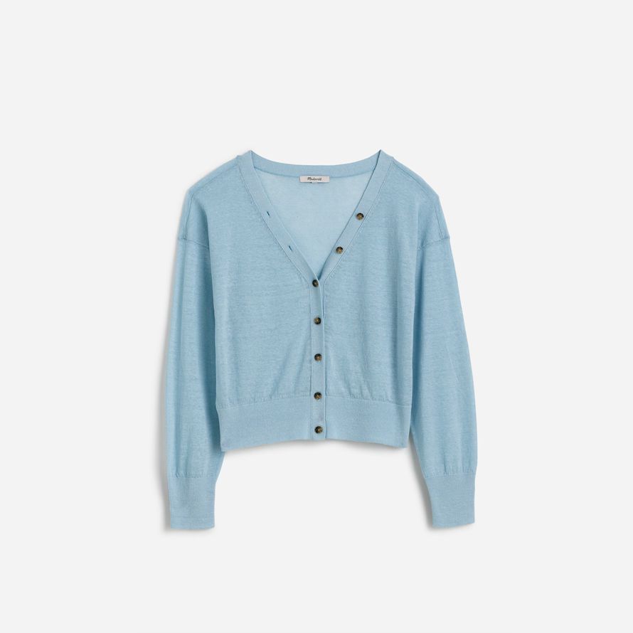 madewell linen-blend v-neck womens cardigan light blue