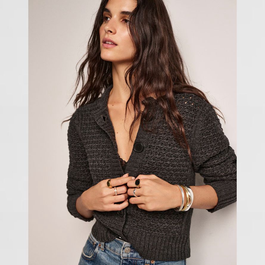 dark grey madewell scalloped merino wool-blend womens cardigan