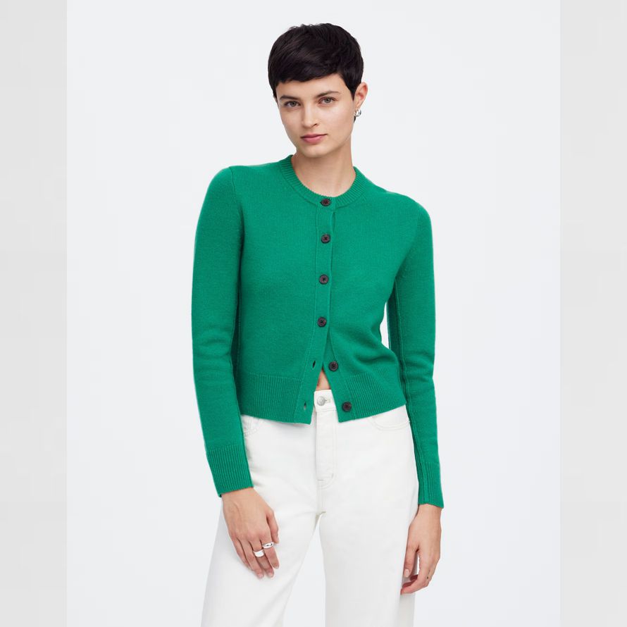 green madewell cashmere button-front womens cardigan