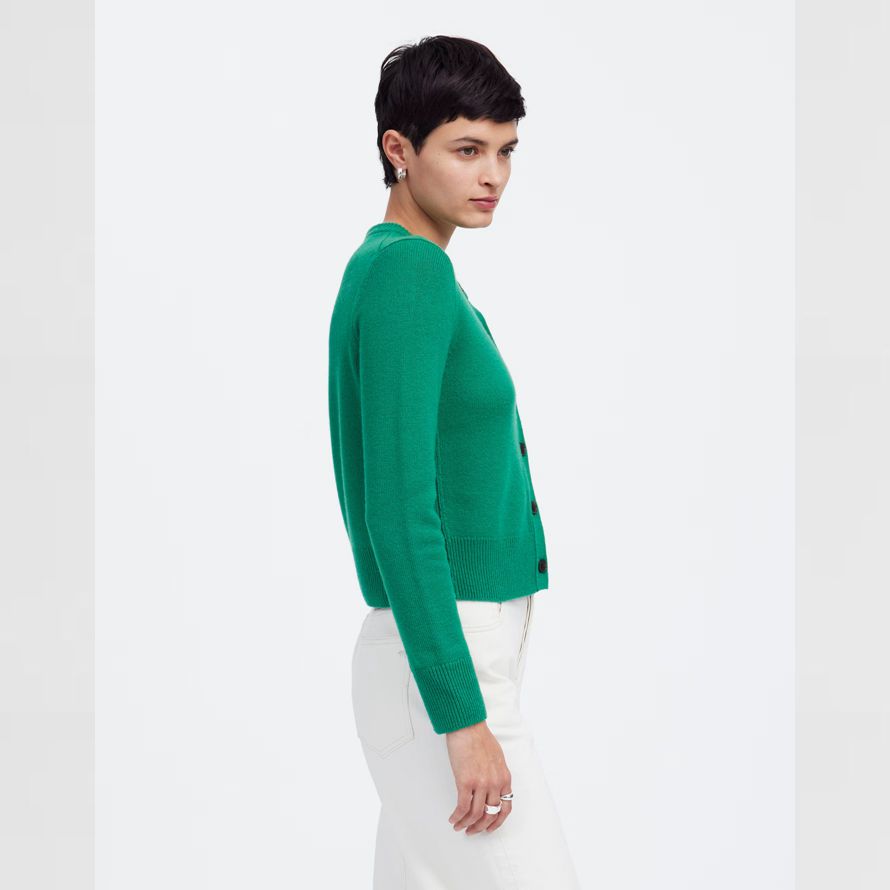 green madewell cashmere button-front womens cardigan