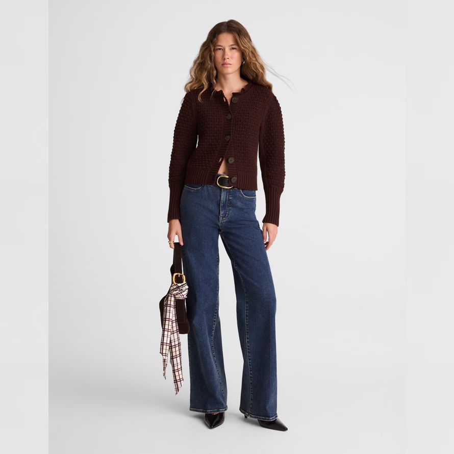 dark brown madewell scalloped merino wool-blend womens cardigan