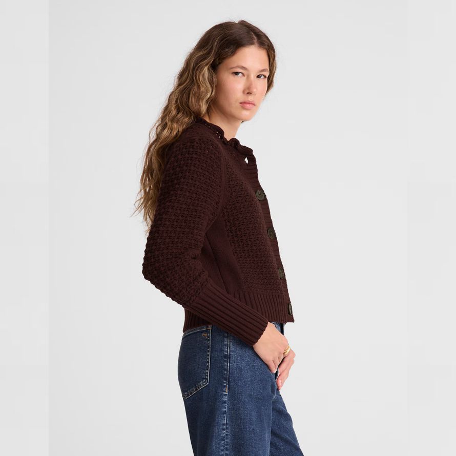 dark brown madewell scalloped merino wool-blend womens cardigan