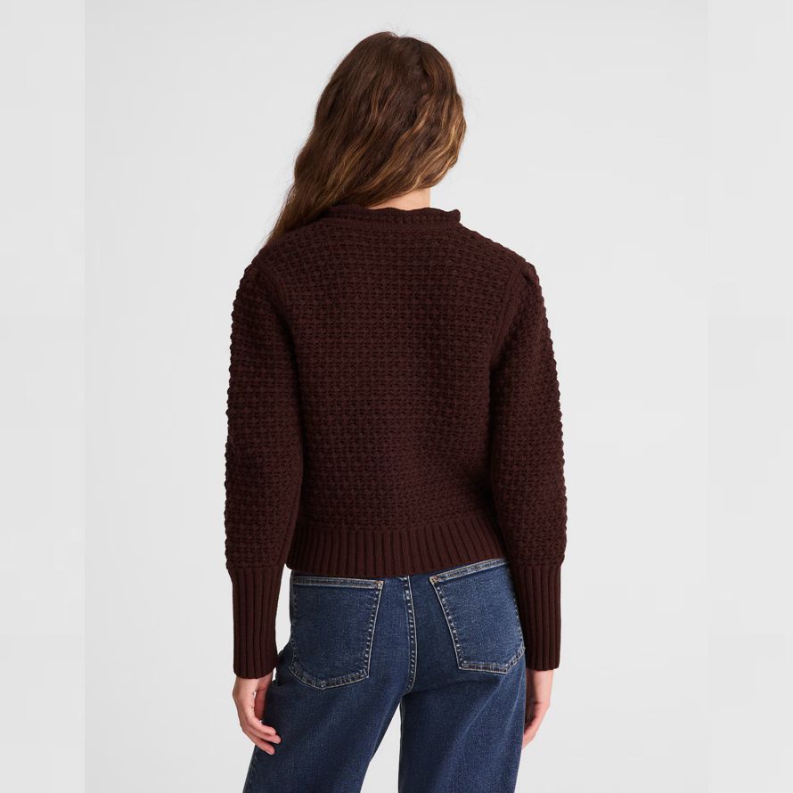 dark brown madewell scalloped merino wool-blend womens cardigan