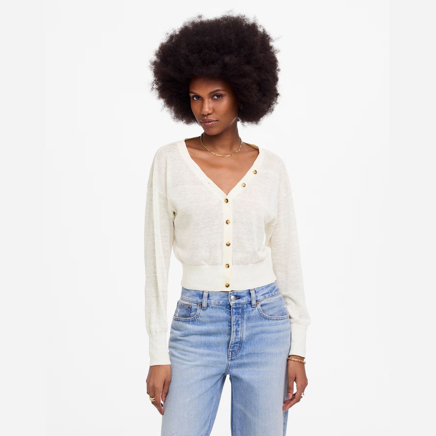 madewell linen-blend v-neck womens cardigan cream