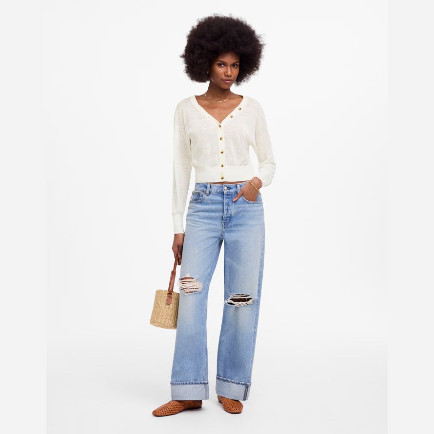 madewell linen-blend v-neck womens cardigan cream