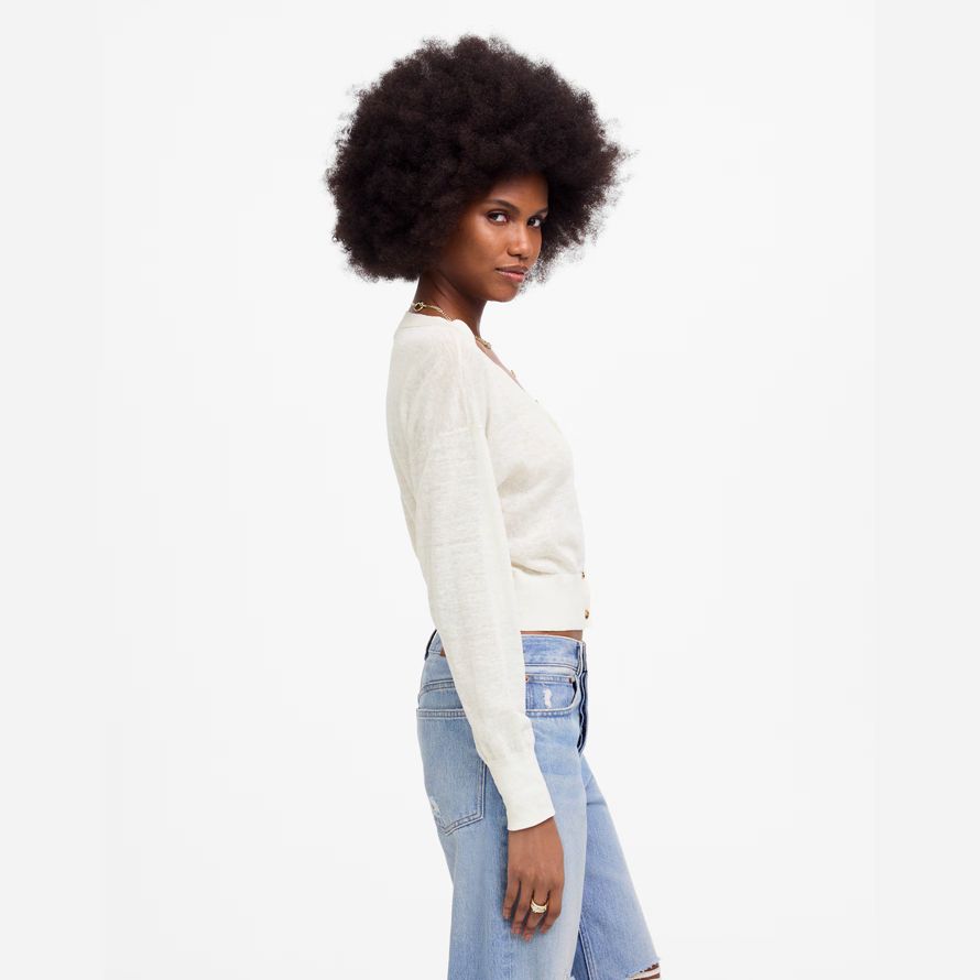 madewell linen-blend v-neck womens cardigan cream