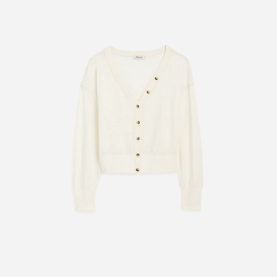 madewell linen-blend v-neck womens cardigan cream