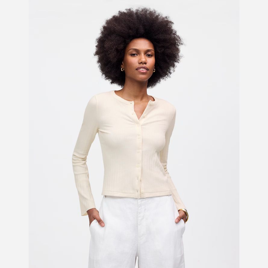 womens madewell cotton flared-sleeve cardigan cream