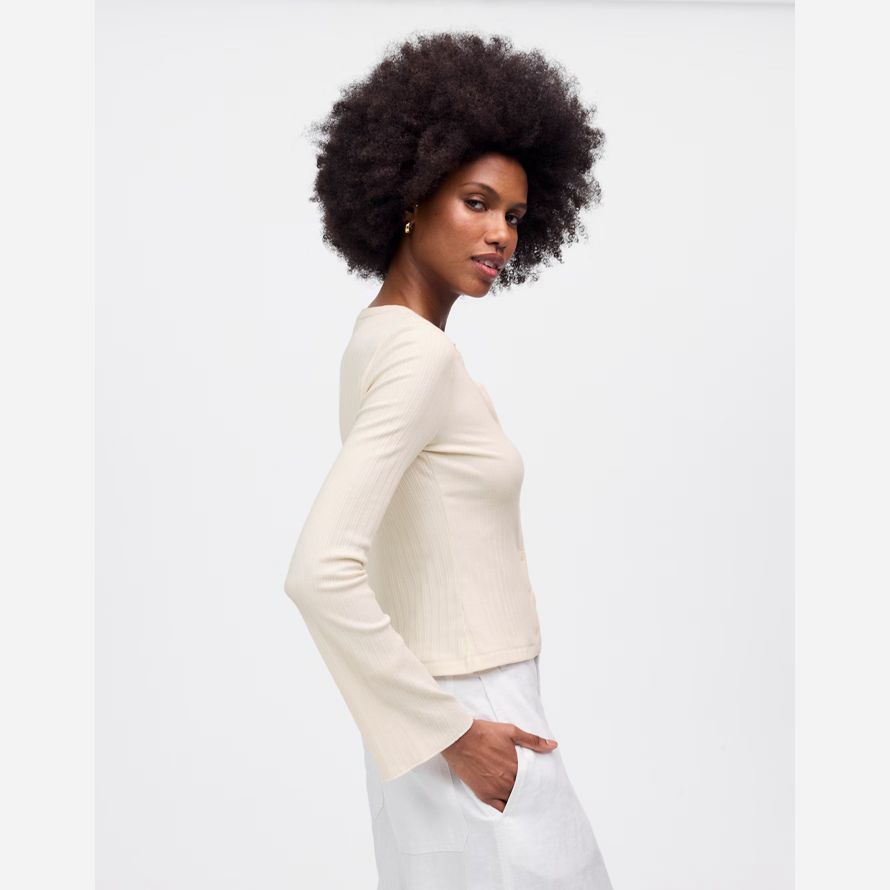 womens madewell cotton flared-sleeve cardigan cream