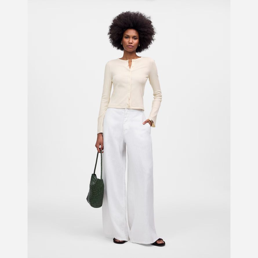 womens madewell cotton flared-sleeve cardigan cream