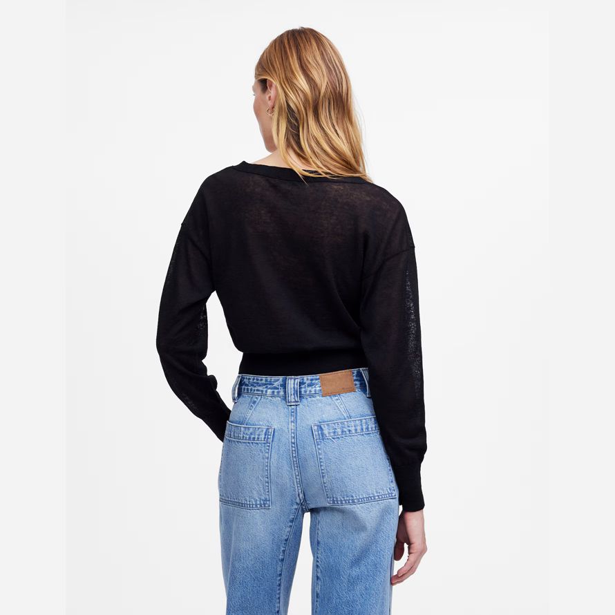 womens madewell linen-blend v-neck cardigan black