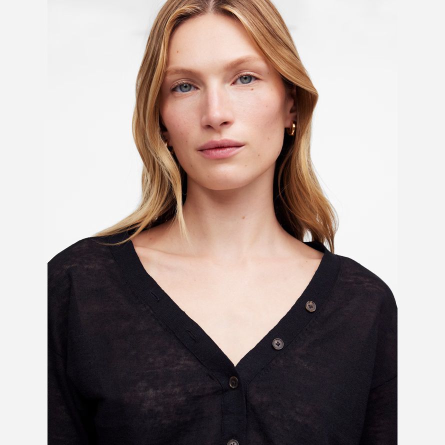 womens madewell linen-blend v-neck cardigan black