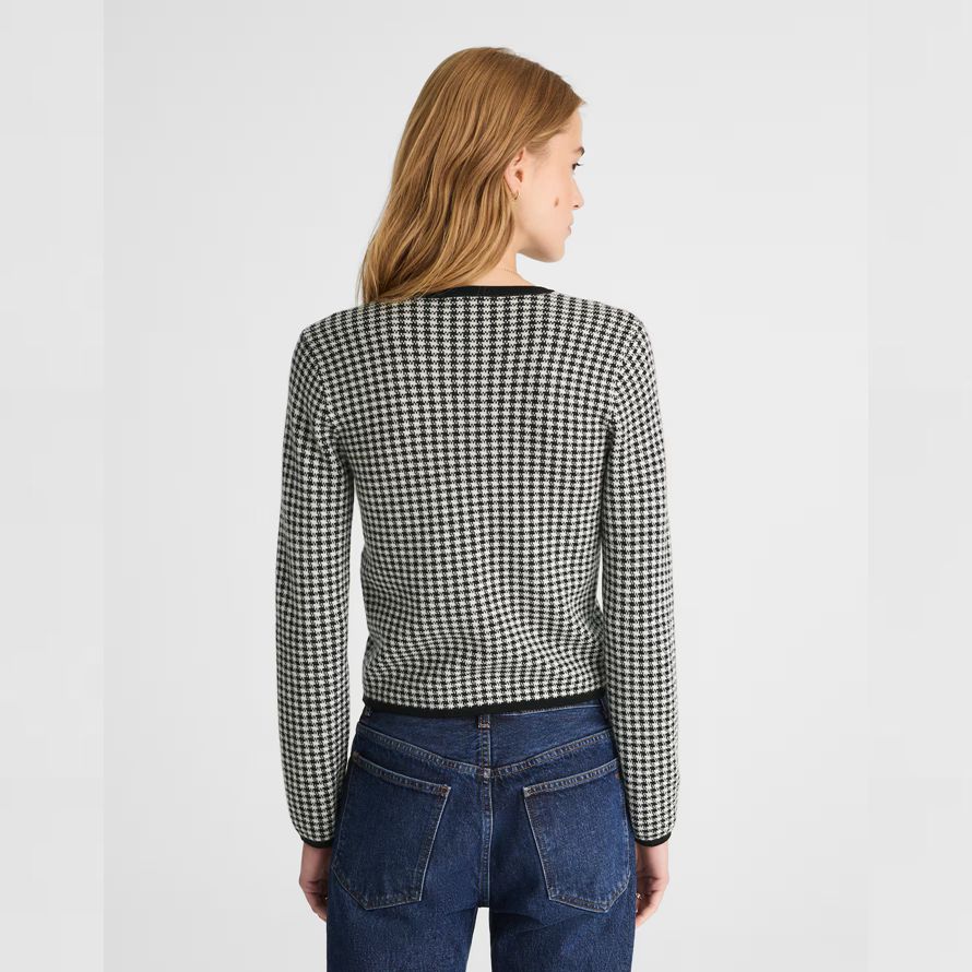 womens madewell houndstooth crewneck 100 merino wool cardigan black white