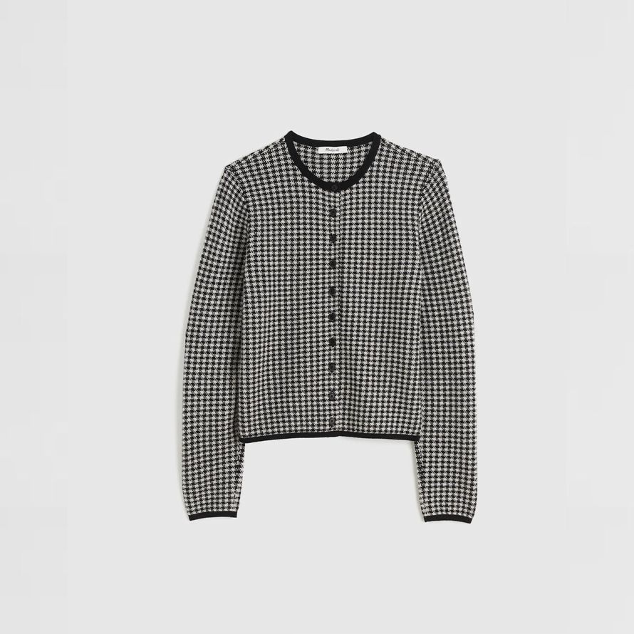 womens madewell houndstooth crewneck 100 merino wool cardigan black white