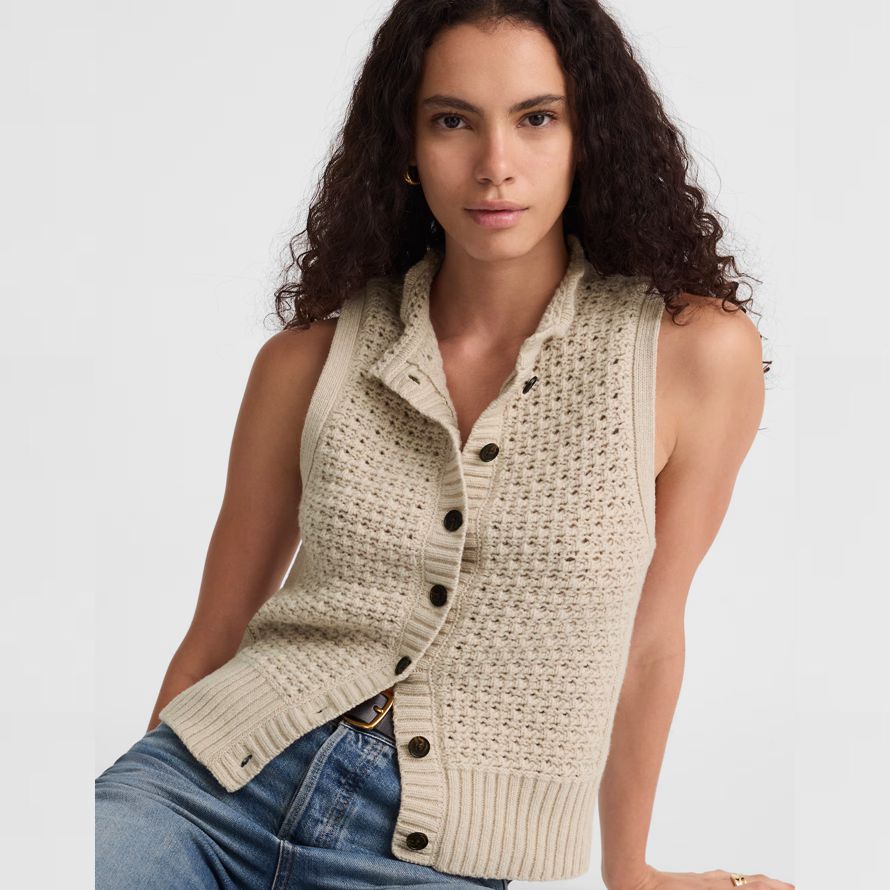 madewell ruffled sleeveless womens cardigan beige