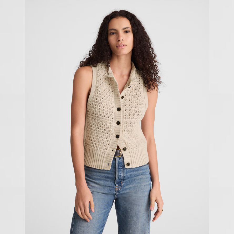 madewell ruffled sleeveless womens cardigan beige