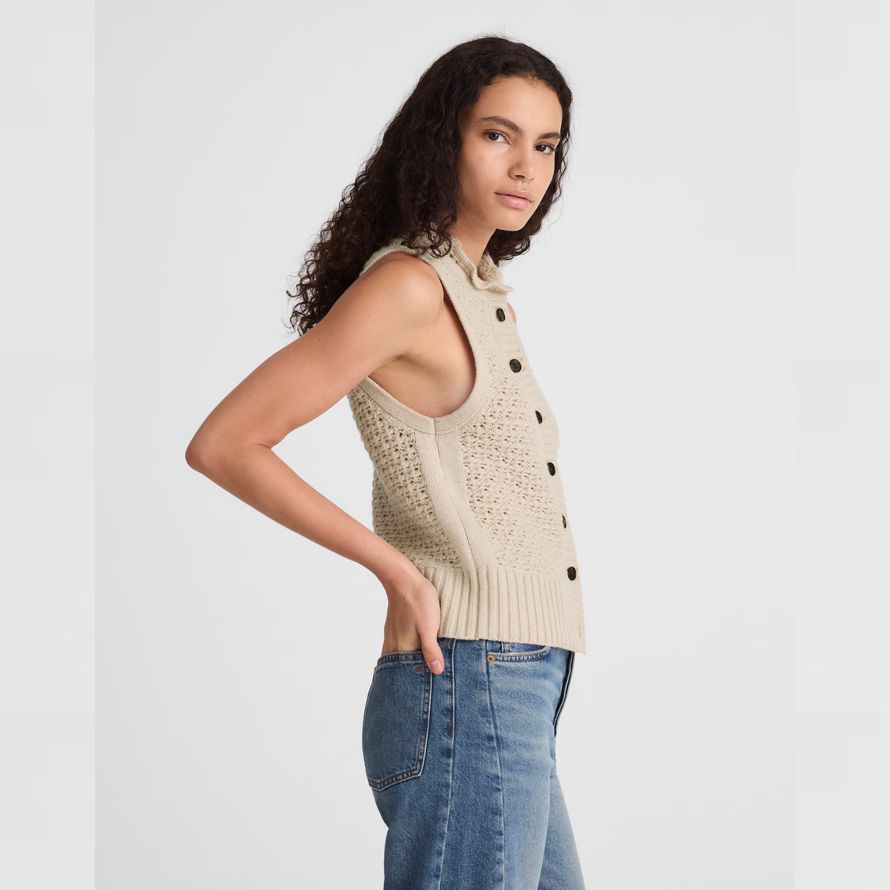madewell ruffled sleeveless womens cardigan beige