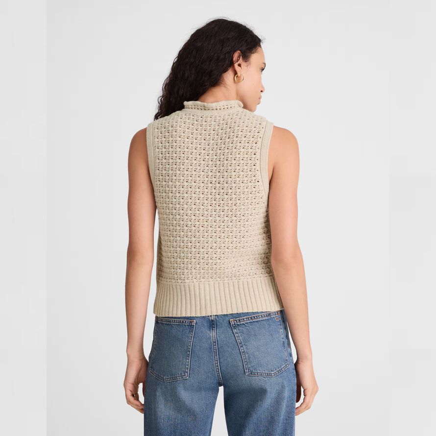 madewell ruffled sleeveless womens cardigan beige