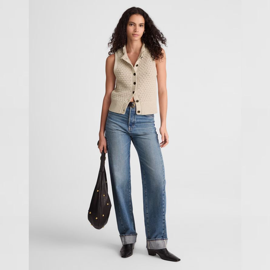 madewell ruffled sleeveless womens cardigan beige