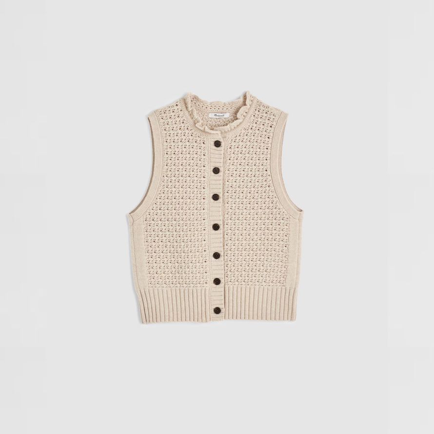 madewell ruffled sleeveless womens cardigan beige