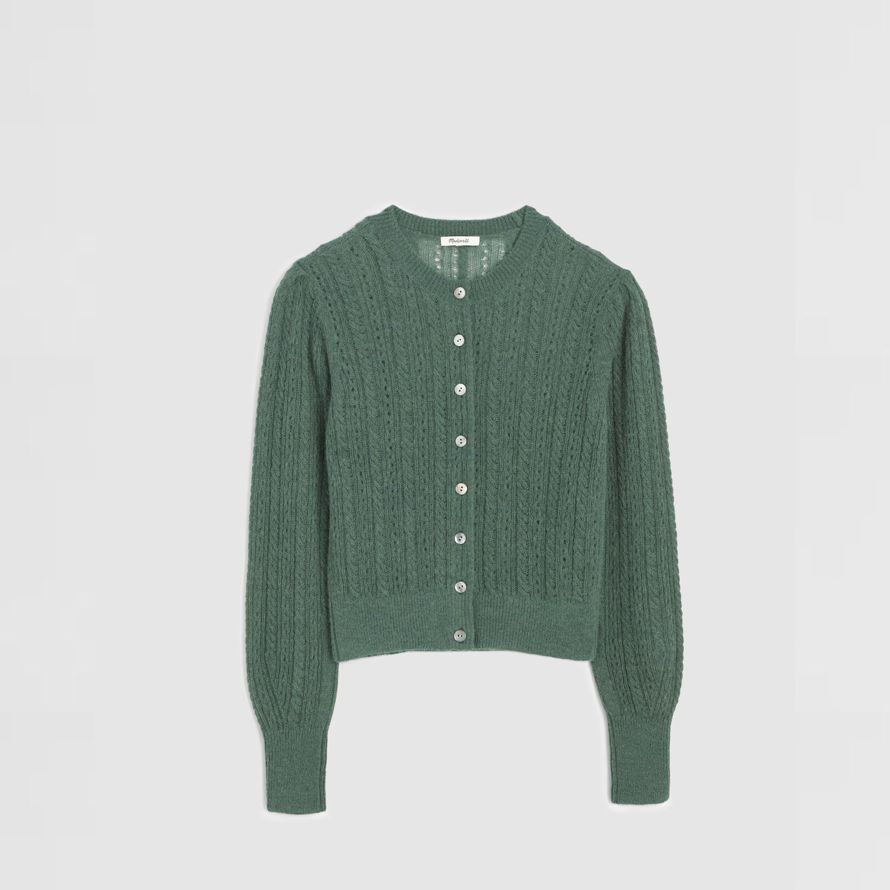 womens madewell pointelle-stitch alpaca blend cardigan green