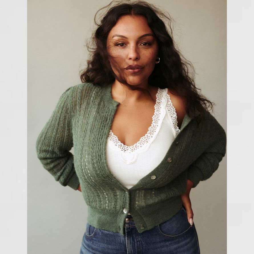 womens madewell pointelle-stitch alpaca blend cardigan green