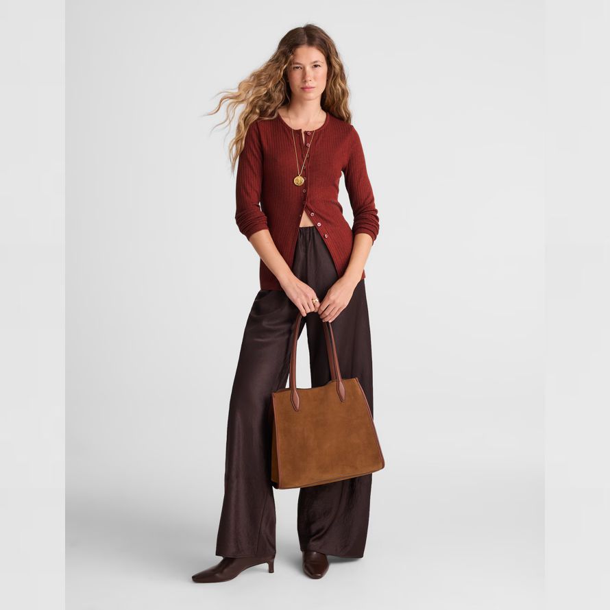 red brown womens madewell textural cutaway crewneck cardigan