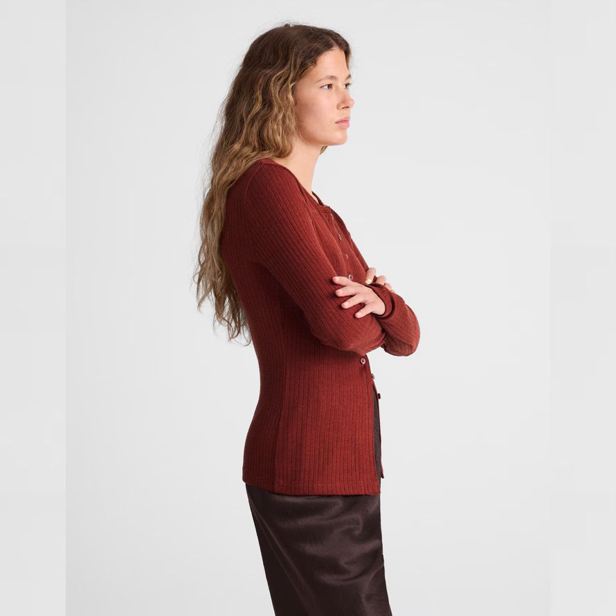 red brown womens madewell textural cutaway crewneck cardigan