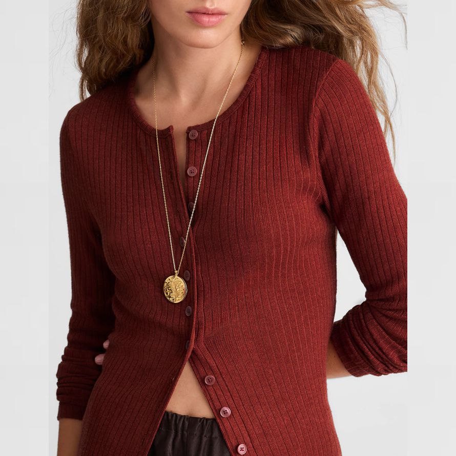 red brown womens madewell textural cutaway crewneck cardigan