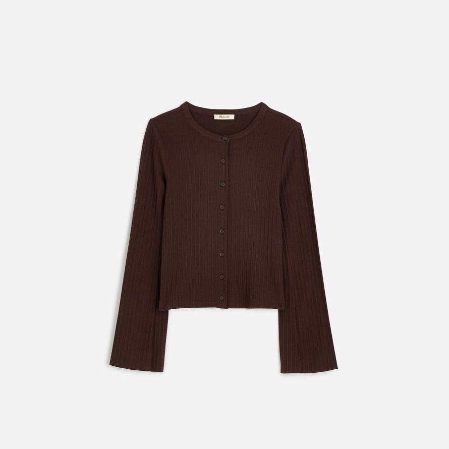 womens madewell cotton flared-sleeve cardigan dark brown