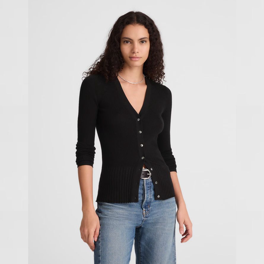 womens madewell deep v-neck merino-silk blend cardigan black