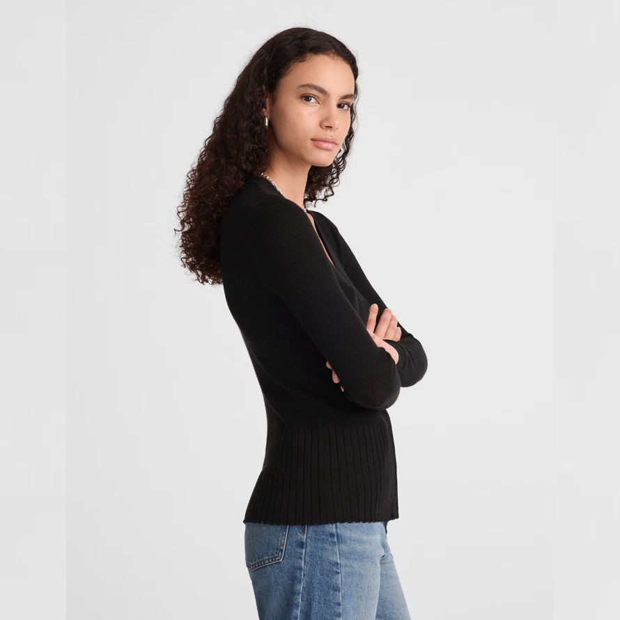 womens madewell deep v-neck merino-silk blend cardigan black