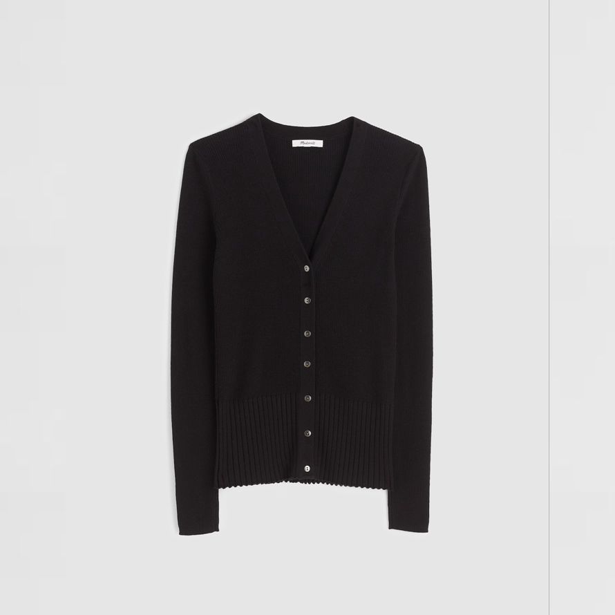 womens madewell deep v-neck merino-silk blend cardigan black
