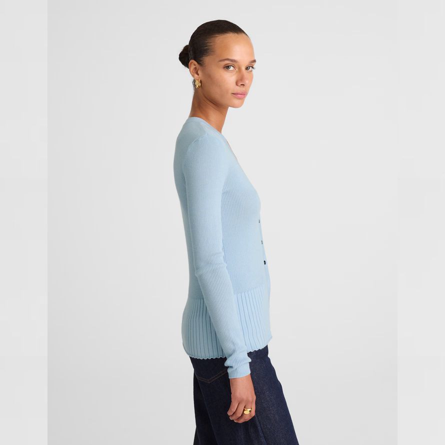 womens madewell deep v-neck merino-silk blend cardigan light blue