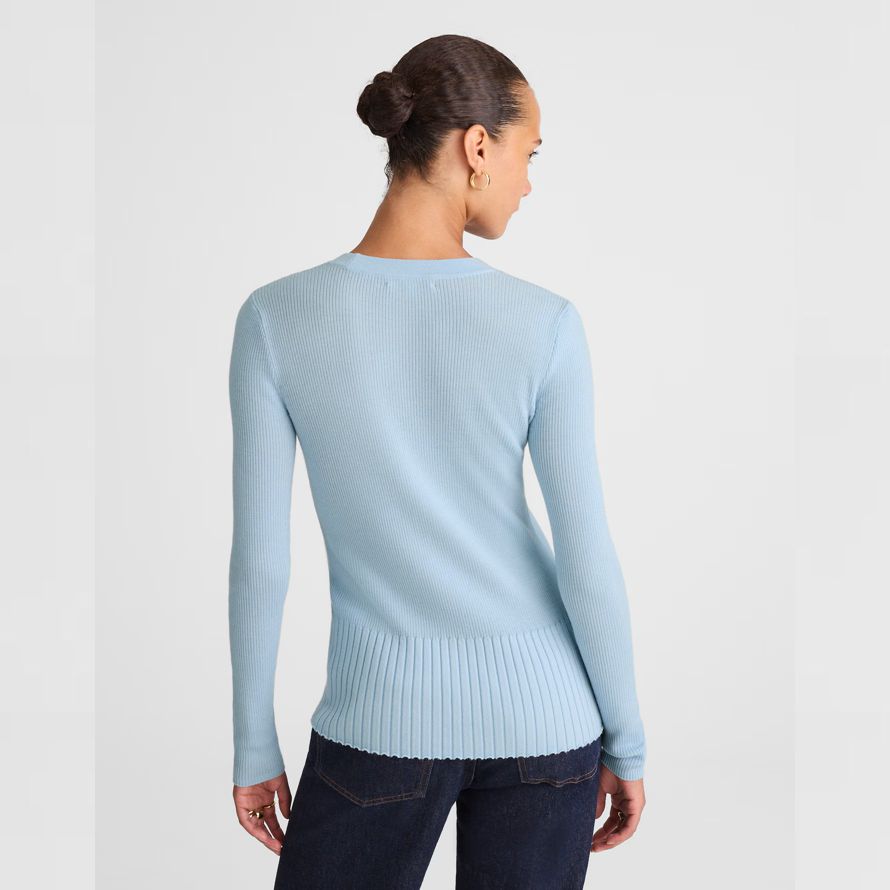 womens madewell deep v-neck merino-silk blend cardigan light blue