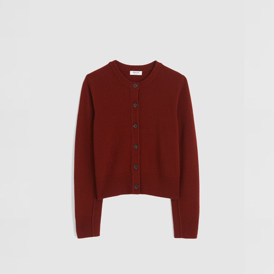 womens madewell cashmere button-front cardigan red brown