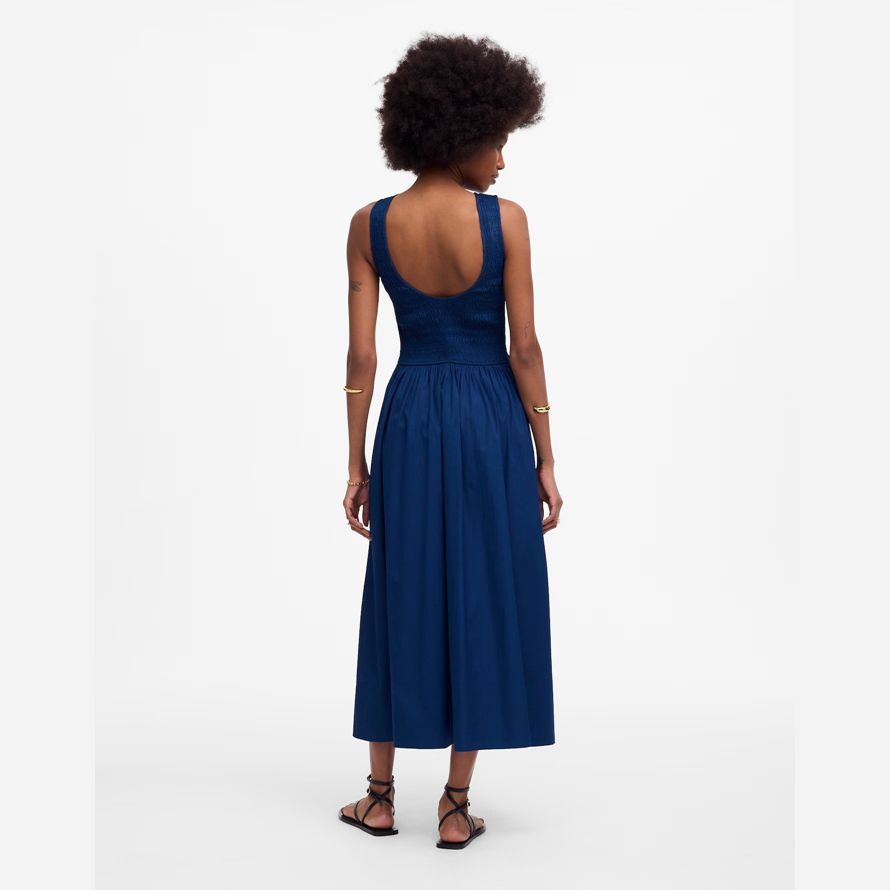 madewell the melody scoopback smocked midi womens dress navy