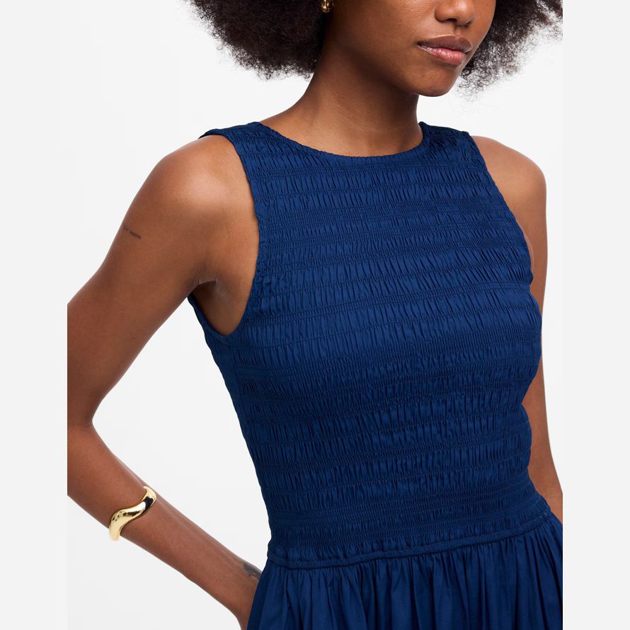 madewell the melody scoopback smocked midi womens dress navy