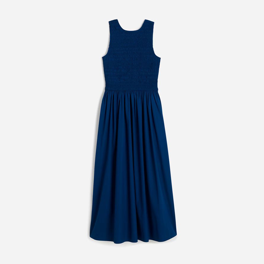 madewell the melody scoopback smocked midi womens dress navy